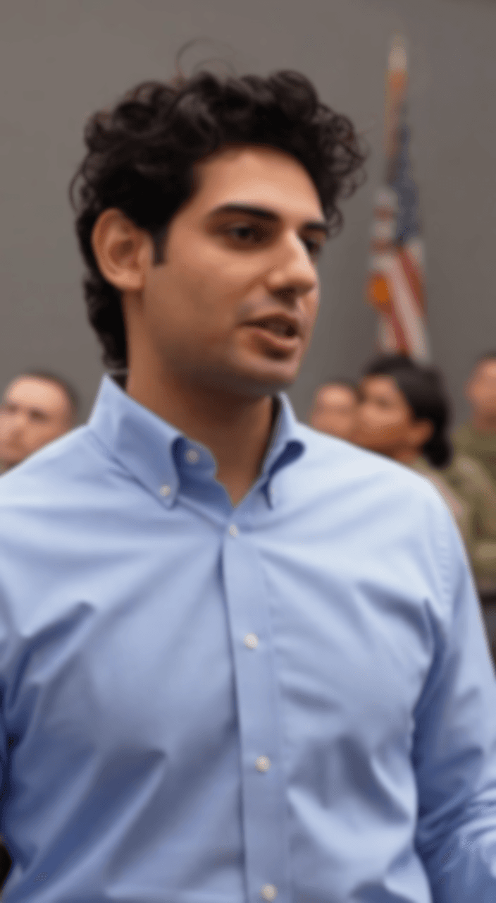 Victor Kiani in profile, with American flag in the background.